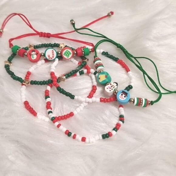 Cb3-9 CHRISTMAS STACKING 6 BRACELET SET charm adjustable - Picture 3 of 4